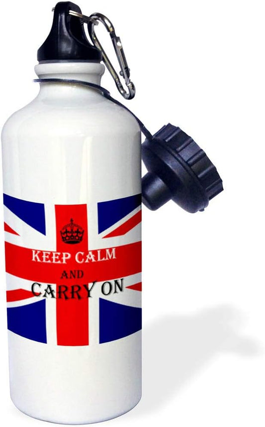 3dRose Keep calm and carry On Flag of England Saying Sports Water Bottle, 21 oz, Multicolor