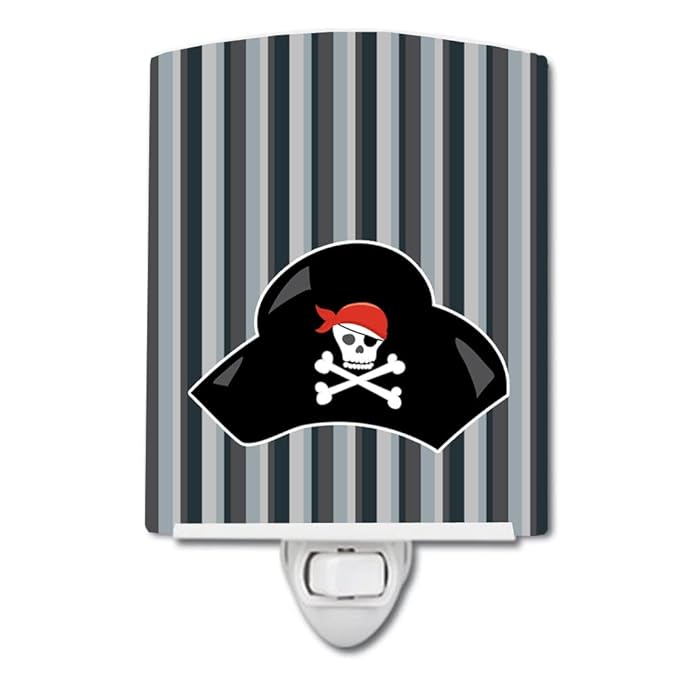 Caroline's Treasures BB8979CNL Pirate Hat Ceramic Night Light Compact, UL-Certified, Ideal for Bedroom, Bathroom, Nursery, Hallway, Kitchen, 6x4x3, Multicolor