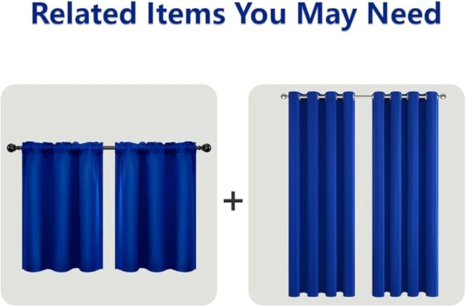 Mrs.Naturall Royal Blue Curtains for Bedroom,Blackout Short Medium Cobalt Blue Curtains for Kitchen Teen Boys Room Decor Bathroom Set of 2 Panels