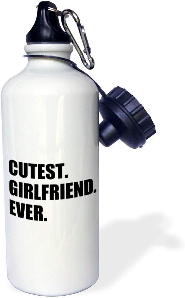 3dRose Cutest Girlfriend Ever-funny romantic dating gift for cute GF-text Sports Water Bottle, 21 oz, Multicolor