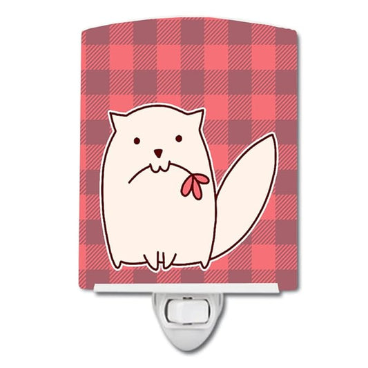 Caroline's Treasures BB6854CNL Cat Pink Plad Ceramic Night Light Compact, UL-Certified, Ideal for Bedroom, Bathroom, Nursery, Hallway, Kitchen, 6x4x3, Multicolor