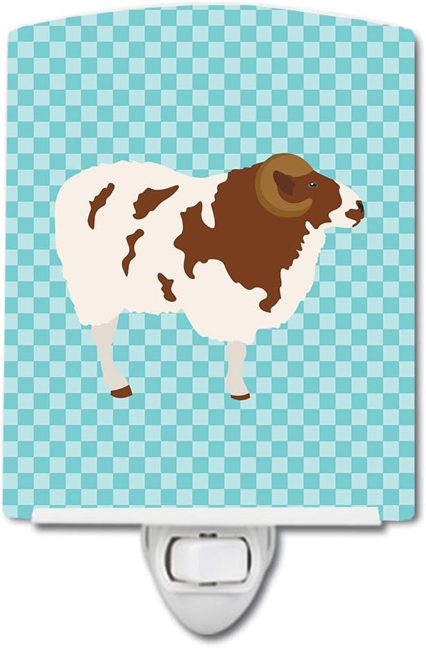Caroline's Treasures BB8149CNL Jacob Sheep Blue Check Ceramic Night Light Compact, UL-Certified, Ideal for Bedroom, Bathroom, Nursery, Hallway, Kitchen, 6x4x3, Multicolor