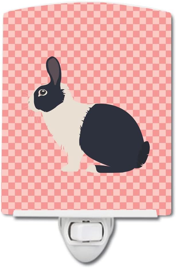 Caroline's Treasures BB7958CNL Dutch Rabbit Pink Check Ceramic Night Light Compact, UL-Certified, Ideal for Bedroom, Bathroom, Nursery, Hallway, Kitchen, 6x4x3, Multicolor