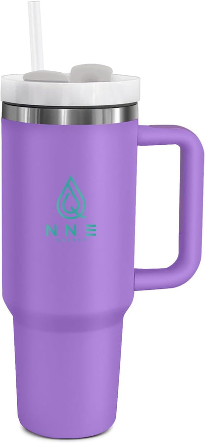 40oz stainless Steel Insulated Tumbler with Handle, lid and straw for cold water, Iced tea, or coffee - 100% Leak-Proof - Cupholder Friendly Travel Mug- Gifts for Women Men Him Her (Purple)