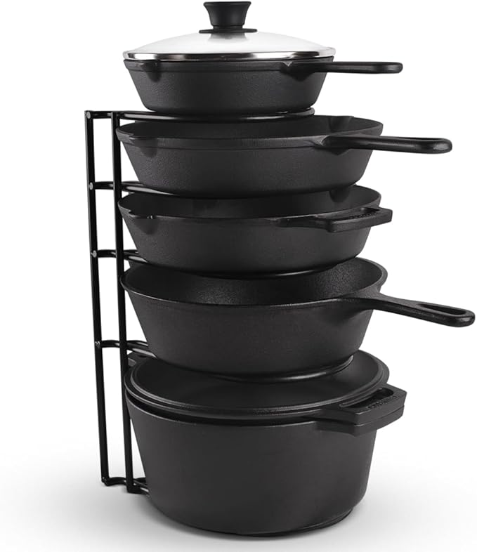 Cuisinel Heavy Duty Pots and Pans Organizer - Extra Large 5-Tier Rack - Holds Cast Iron Skillets, Dutch Oven - Durable Construction - Space Saving Kitchen Storage - No Assembly Required - Black 15.4"