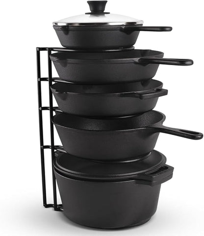 Cuisinel Heavy Duty Pots and Pans Organizer - Extra Large 5-Tier Rack - Holds Cast Iron Skillets, Dutch Oven - Durable Construction - Space Saving Kitchen Storage - No Assembly Required - Black 15.4"