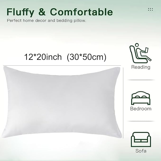 Pack of 4 Throw Pillow Inserts, 18 x 18 Square Cushion Inner Soft Fluffy Plump Stuffer Cushion Pads White Decorative Pillow Inserts (12x20 Inch (Pack of 4))