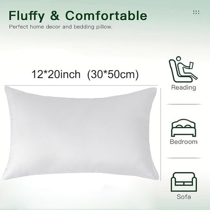 Pack of 4 Throw Pillow Inserts, 18 x 18 Square Cushion Inner Soft Fluffy Plump Stuffer Cushion Pads White Decorative Pillow Inserts (12x20 Inch (Pack of 4))
