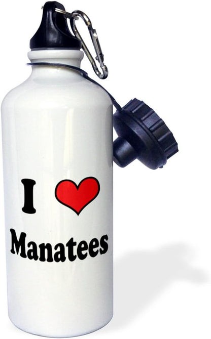 3dRose "I love Manatees" Sports Water Bottle, 21 oz, White