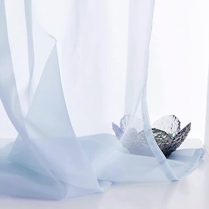 Baby Blue Sheer Curtains 84 Inches Long for Bedroom Rod Pocket Sheer Voile Curtains Panels Light Filtering Blue Sheer Drapes for Windows/Living Room/Boys/Kids Room 52x84 2 Panels