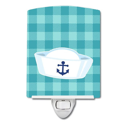 Caroline's Treasures BB8893CNL Nautical Navy Hat Ceramic Night Light Compact, UL-Certified, Ideal for Bedroom, Bathroom, Nursery, Hallway, Kitchen, 6x4x3, Multicolor