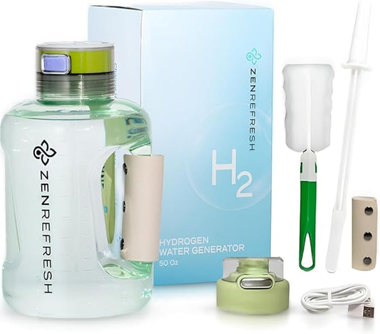 50 Oz Hydrogen Water Bottle, 2024 New SPE/PEM Technology, Large Gym Hydrogen Bottles, Travel Hydrogen Water Bottle Generator With Straw & Additional Cap, USA Brand, Up to 1800 ppb - Green