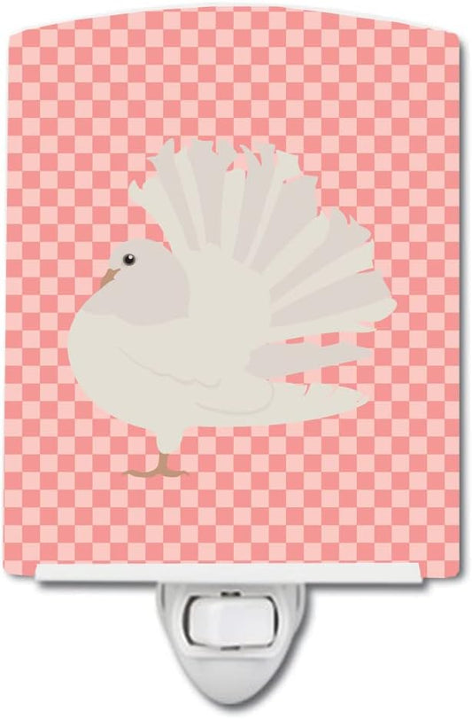 Caroline's Treasures BB7950CNL Silver Fantail Pigeon Pink Check Ceramic Night Light Compact, UL-Certified, Ideal for Bedroom, Bathroom, Nursery, Hallway, Kitchen, 6x4x3, Multicolor
