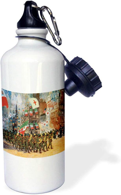 3dRose "The Bersaglieri by George Benjamin Luks" Sports Water Bottle, 21 oz, White