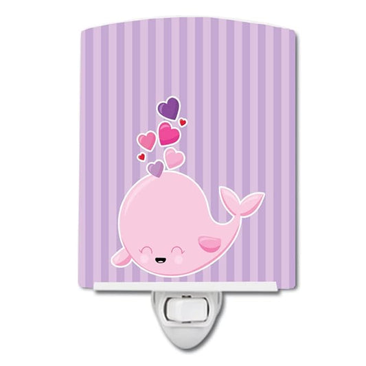 Caroline's Treasures BB7134CNL Pink Whale Ceramic Night Light Compact, UL-Certified, Ideal for Bedroom, Bathroom, Nursery, Hallway, Kitchen, 6x4x3, Multicolor