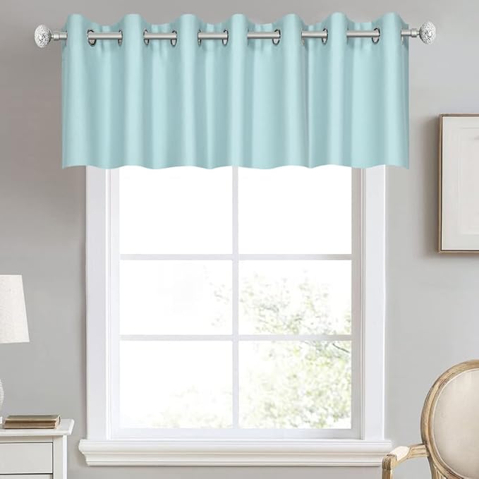 Aqua Valances for Kitchen Windows - Room Darkening Valances for Window with Grommet 100 by 18 Inch,1 Panels 100W x18 L