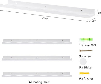 AZSKY Picture Ledge Shelf, 36 Inch Floating Shelves with Lip, Picture Shelves for Wall with Ledge(White)