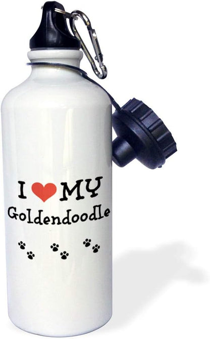 3dRose Love My-Goldendoodle-Sports Water Bottle, 21oz , 21 oz, Multicolor