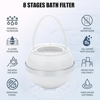 8 Stages Bath Ball Water Purifier,Bathtub Water for Water Purifier Hanging Shower,Smoother Skin,Purify Your Bathwater,Easy Installation