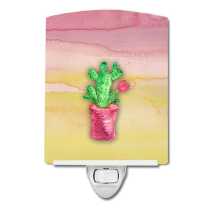 Caroline's Treasures BB7361CNL Flowering Cactus Watercolor Ceramic Night Light Compact, UL-Certified, Ideal for Bedroom, Bathroom, Nursery, Hallway, Kitchen, 6x4x3, Multicolor