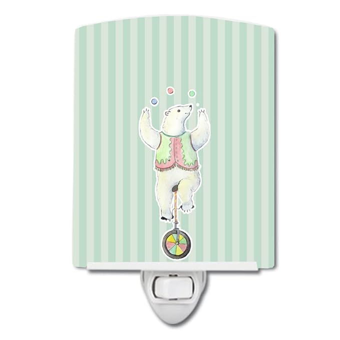 Caroline's Treasures BB6861CNL Circus Bear Ceramic Night Light Compact, UL-Certified, Ideal for Bedroom, Bathroom, Nursery, Hallway, Kitchen, 6x4x3, Multicolor