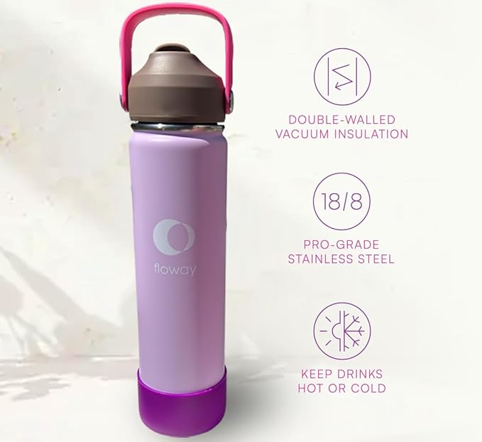24oz Stainless Steel Vacuum Insulated Water Bottle with Straw Lid and Cleaning Brush, BPA Free, Leakproof, Temp Control, for Hot and Cold Drinks (Electric Lavender, 24oz)