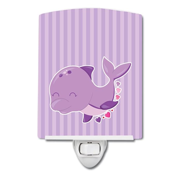 Caroline's Treasures BB7132CNL Purple Dolphin Ceramic Night Light, Purple Compact, UL-Certified, Ideal for Bedroom, Bathroom, Nursery, Hallway, Kitchen, 6x4x3, Multicolor