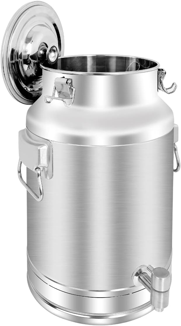 304 Stainless Steel 20 Liter Milk Can, Milk Bucket Wine Pail Bucket with Spigot 5.25 Gallon Milk Can Tote Jug with Sealed Lid Heavy Duty for Milk and Wine
