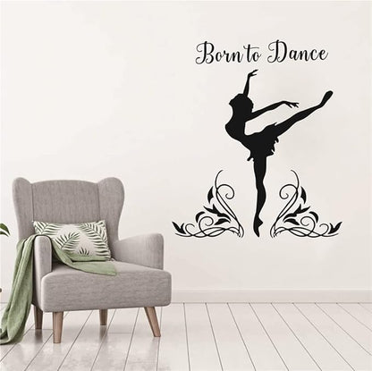Dance Wall Decor for Girl Room Art Dancer Born to Dance Bedroom Wall Sticker Living Room Wall Decoration Kids Room Wall Decal AFN59 (Black)