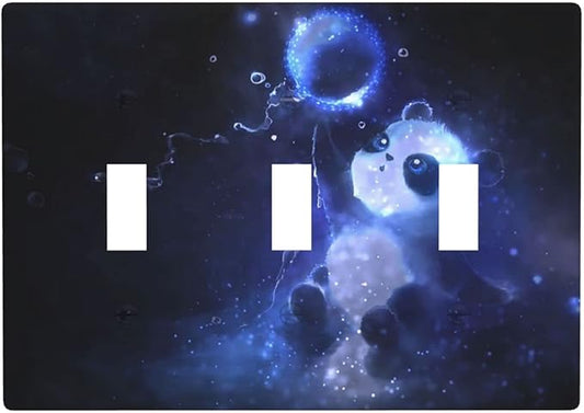 Cute Baby Panda Light Switch Cover Wall Plate Decorative 3 Gang Triple Toggle Covers Blue for Playrooms Bathrooms Farmhouses Living Room 4.5 x 6.38 in