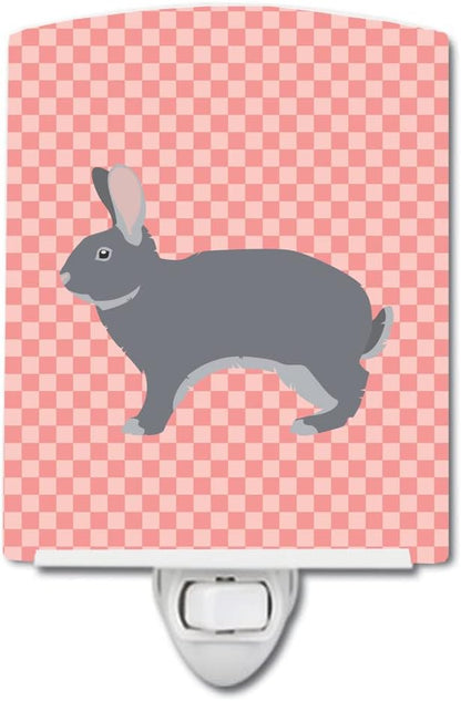 Caroline's Treasures BB7966CNL Giant Chinchilla Rabbit Pink Check Ceramic Night Light Compact, UL-Certified, Ideal for Bedroom, Bathroom, Nursery, Hallway, Kitchen, 6x4x3, Multicolor
