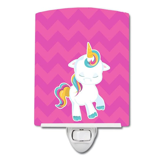 Caroline's Treasures BB6809CNL Pink Chevron Unicorn Ceramic Night Light Compact, UL-Certified, Ideal for Bedroom, Bathroom, Nursery, Hallway, Kitchen, 6x4x3, Multicolor
