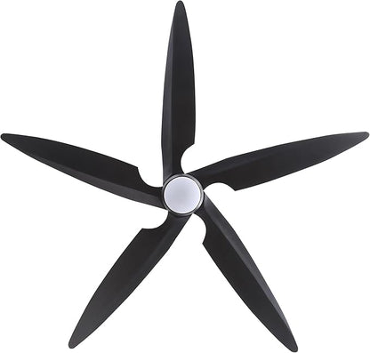 54 Inch Modern Ceiling Fan with Lights and Remote, 5 Wood Blades, 6-Speed Noiseless Reversible DC Motor with Replaceable Downrods for Bedroom Living Room Dining Room, Black