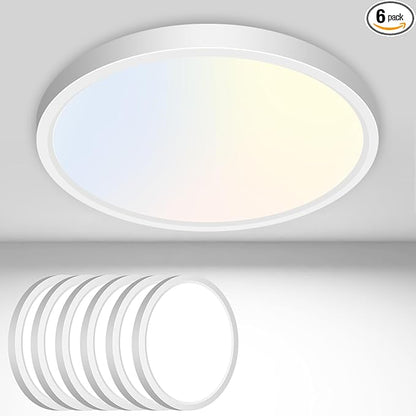 6PACK Flush Mount LED Ceiling Light Fixture White, 6.5Inch 12Watt, Dimmable & 3000K-4000K-6500K 3 Color Selectable Ceiling Lamp 1200LM Low Profile Ceiling Light for Kitchen Bedroom Hallway Porch