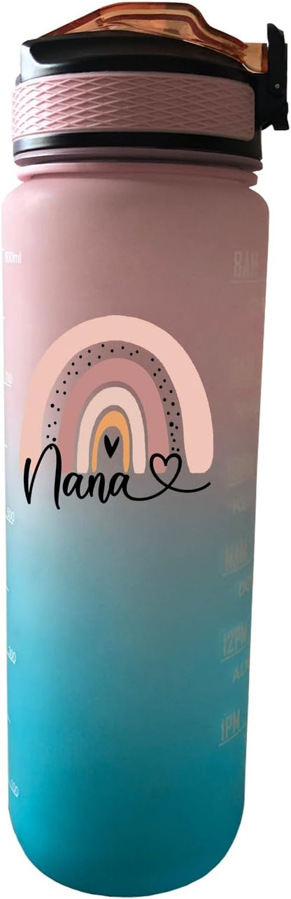 Nana 32 oz Water Bottle with Times Marker to Drink and Straw, Carrying Strap, Leakproof Tritan BPA-Free, Ensure You Drink Enough Water for Fitness, Gym, Camping, Outdoor Sports