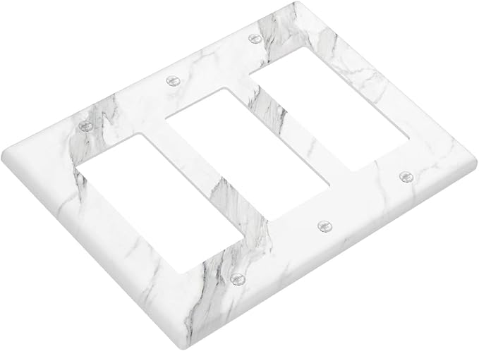 Marble Grey Wall Plate Decorative Light Switch Cover 3-Gang Triple Rocker Faceplate for Bathroom Farmhouse Bedroom Kitchen White