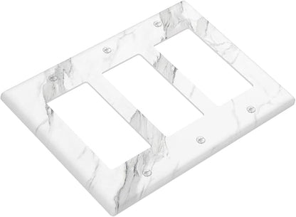 Marble Grey Wall Plate Decorative Light Switch Cover 3-Gang Triple Rocker Faceplate for Bathroom Farmhouse Bedroom Kitchen White