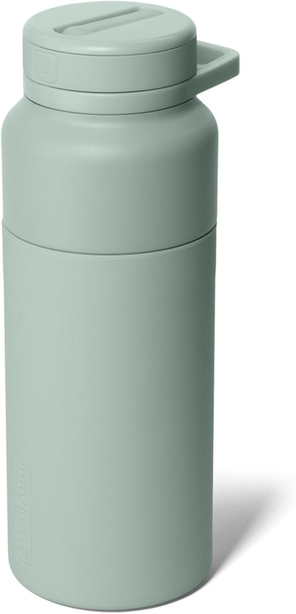 BrüMate Rotera 35 oz Stainless Steel Water Bottle with Touch Free Straw and Carry Handle | 100% Leakproof Insulated Water Bottle | Cup Holder Friendly Base | (Sage)