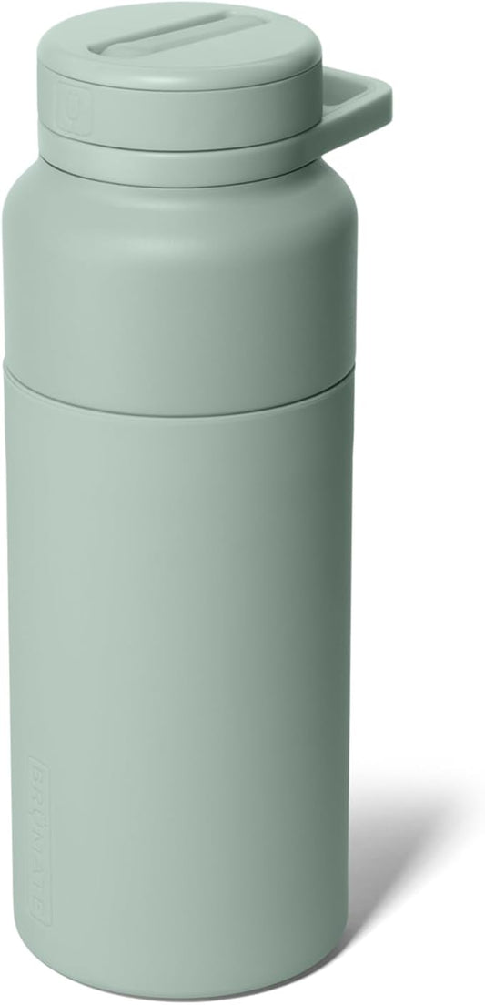 BrüMate Rotera 35 oz Stainless Steel Water Bottle with Touch Free Straw and Carry Handle | 100% Leakproof Insulated Water Bottle | Cup Holder Friendly Base | (Sage)