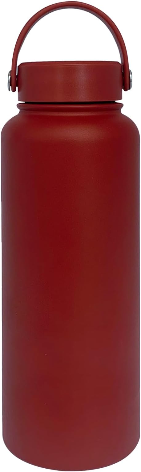 40oz Insulated Water Bottle ，Stainless Steel Sports Water Cup Flask with 2 Lids, Wide Mouth Travel Thermal Mug,Outdoor Sports Bottle（Deep red）