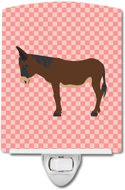 Caroline's Treasures BB7853CNL Zamorano-Leones Donkey Pink Check Ceramic Night Light Compact, UL-Certified, Ideal for Bedroom, Bathroom, Nursery, Hallway, Kitchen, 6x4x3, Multicolor