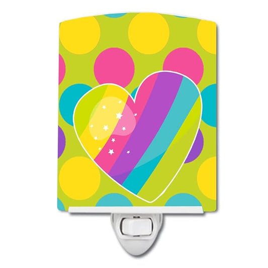 Caroline's Treasures BB9145CNL Multicolor Rainbow Heart Ceramic Night Light Compact, UL-Certified, Ideal for Bedroom, Bathroom, Nursery, Hallway, Kitchen, 6x4x3, Multicolor