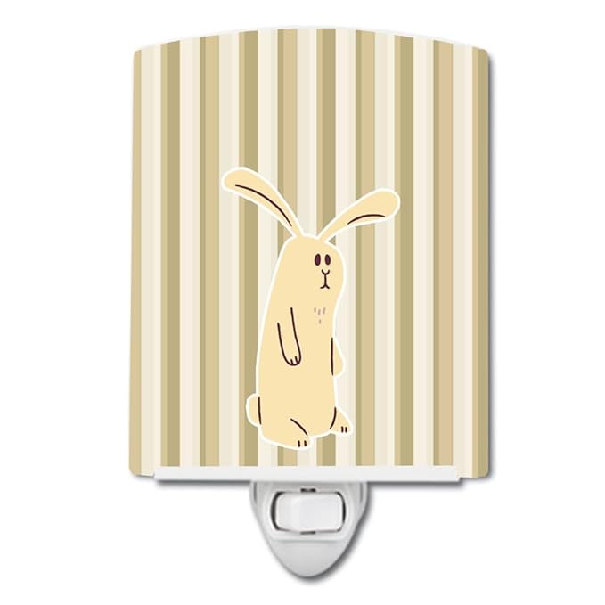 Caroline's Treasures BB7082CNL Rabbit on Stripes Ceramic Night Light Compact, UL-Certified, Ideal for Bedroom, Bathroom, Nursery, Hallway, Kitchen, 6x4x3, Multicolor