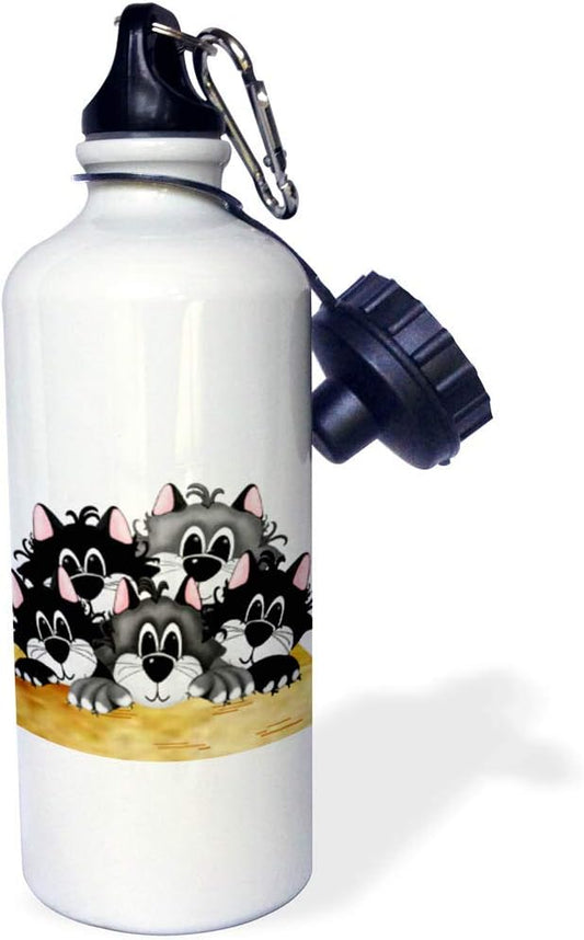 3dRose "Box of Cats" Sports Water Bottle, 21 oz, White