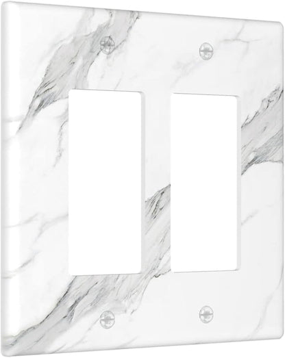 Marble Grey Wall Plate Decorative Light Switch Cover 2-Gang Double Rocker Faceplate for Bathroom Farmhouse Kitchen Bedroom White