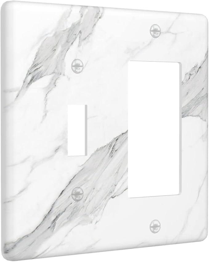 Marble Grey Wall Plate Decorative Light Switch Cover 2-Gang Combo Toggle/Rocker Faceplate for Bedroom Kitchen Farmhouse White