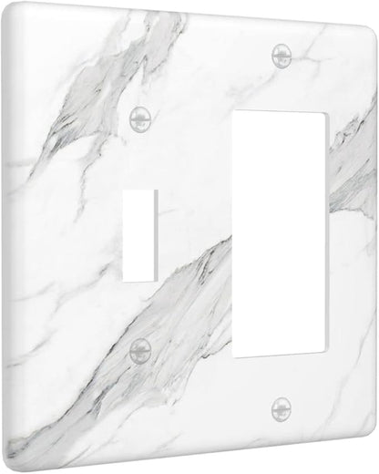 Marble Grey Wall Plate Decorative Light Switch Cover 2-Gang Combo Toggle/Rocker Faceplate for Bedroom Kitchen Farmhouse White
