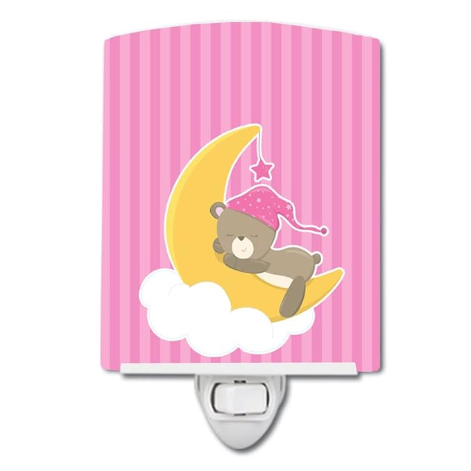 Caroline's Treasures BB8617CNL Baby Girl Bear Sleeping Ceramic Night Light Compact, UL-Certified, Ideal for Bedroom, Bathroom, Nursery, Hallway, Kitchen, 6x4x3, Multicolor