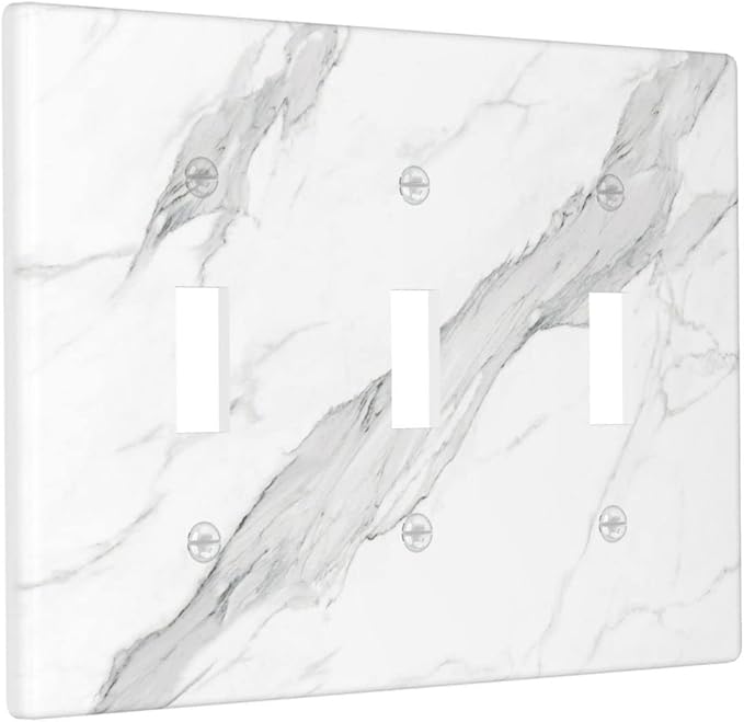 Marble Grey Wall Plate Decorative Light Switch Cover 3-Gang Triple Toggle for Bathroom Farmhouse Kitchen Bedroom White