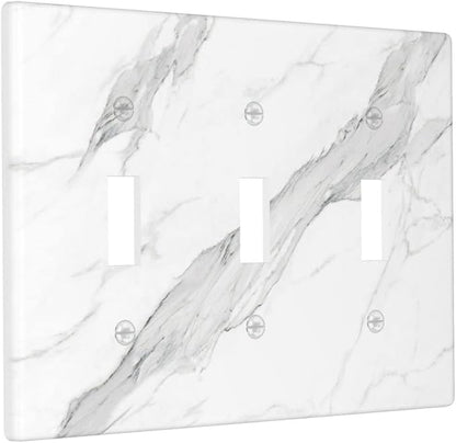 Marble Grey Wall Plate Decorative Light Switch Cover 3-Gang Triple Toggle for Bathroom Farmhouse Kitchen Bedroom White